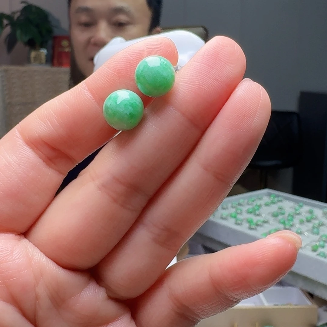翡翠18K金镶嵌耳饰多样性发货其一