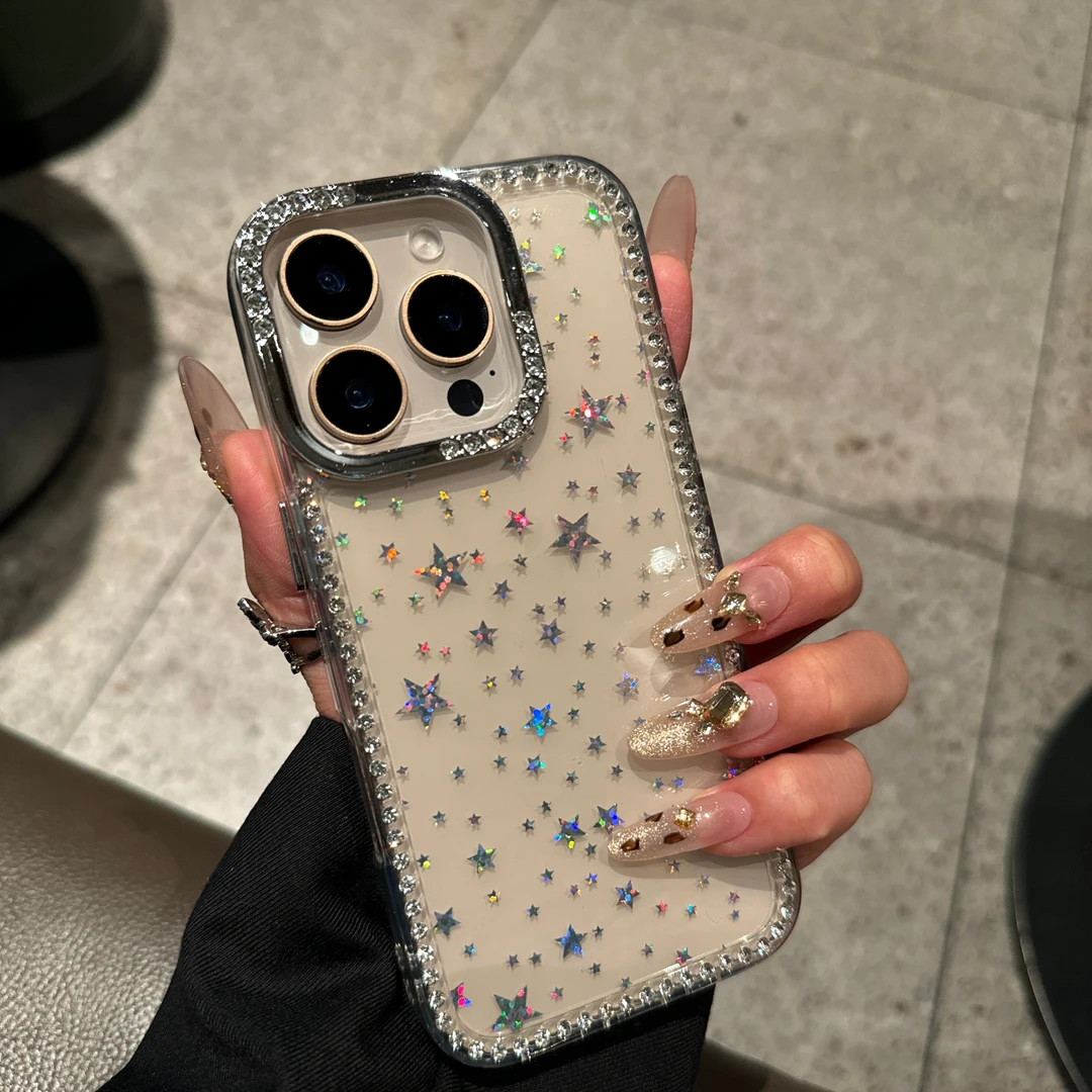 轻奢ins高颜值闪钻星星适用苹果16promax手机壳15新款14防摔13/12