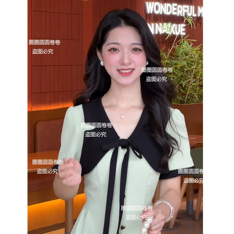 【运补】【卷卷自制】法式温柔系气质蝴蝶结撞色连衣裙女夏季裙子