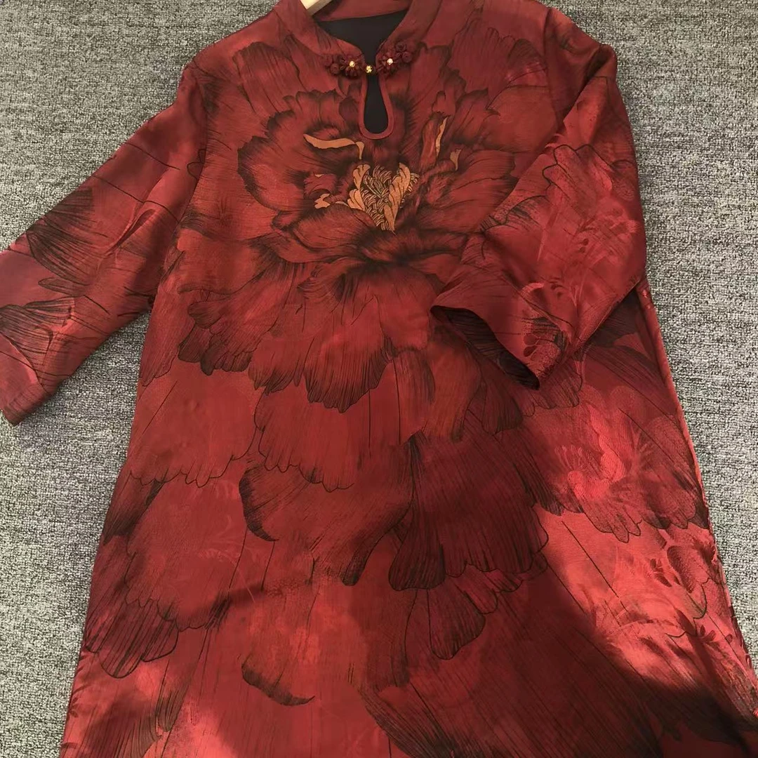 【白雪】8262气质新中式印花长裙时尚