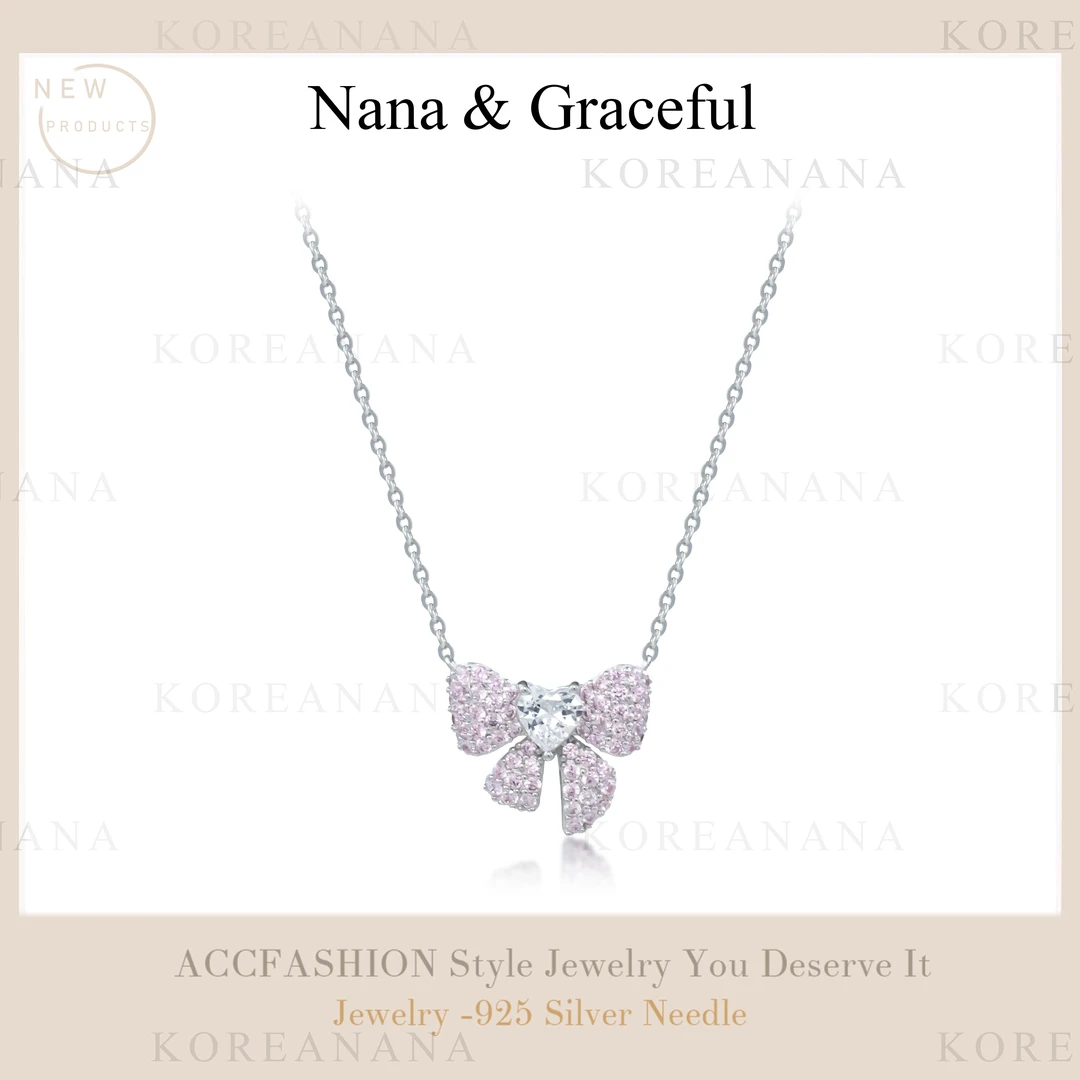 坠链均925银合成锆石 轻奢气质甜美精致蝴蝶结项链E273