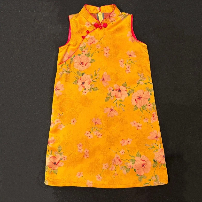 宜时定制·非遗香云纱桑蚕丝儿童旗袍国风大花春夏秋季宽松连衣裙
