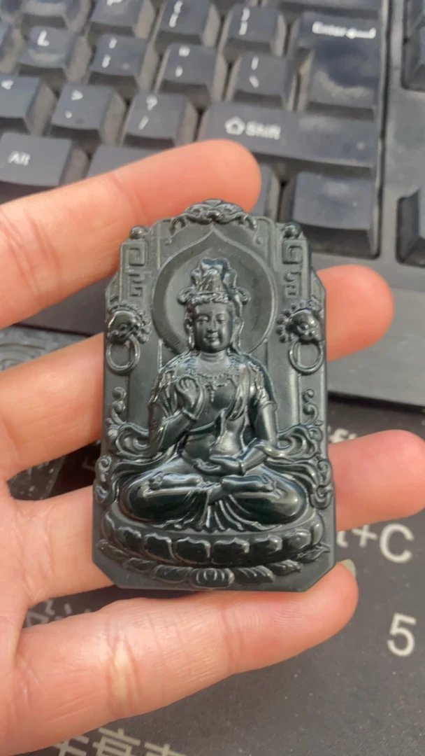 和田玉青玉观音牌