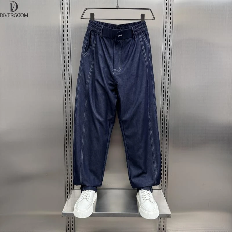 DIIIVERGOM夏季薄款痞帅阔腿牛仔裤男士宽松潮牌痞帅明线线直筒休