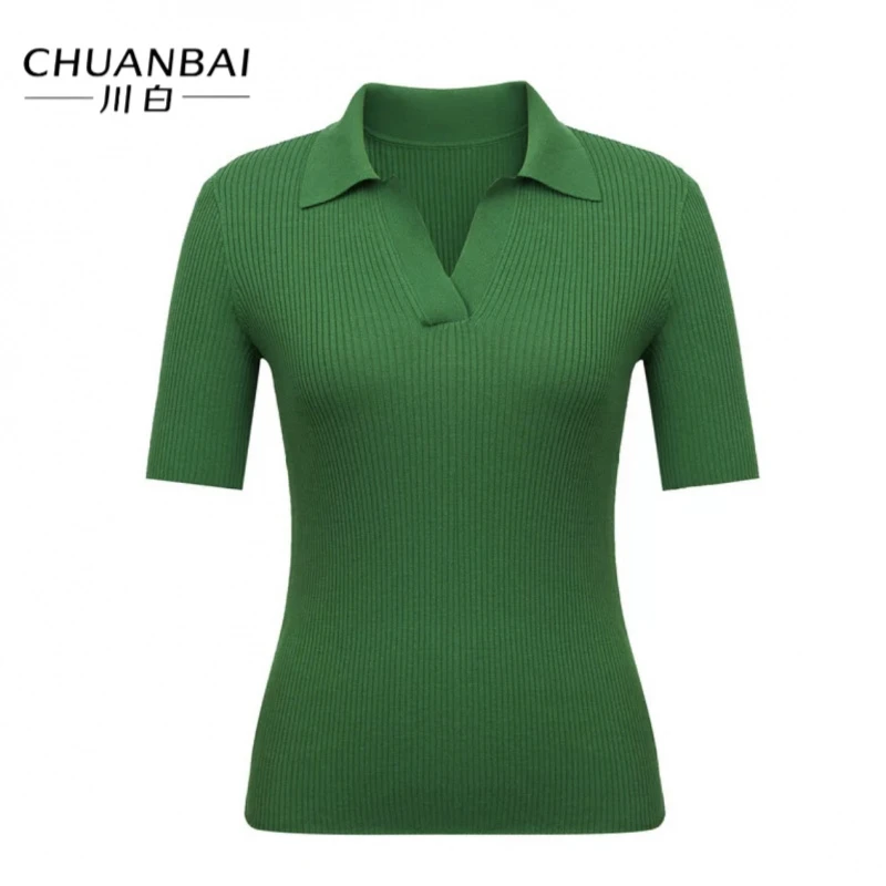 【川白】桑蚕丝  polo领百搭时尚纯色设计套头显瘦毛衣针织套头衫