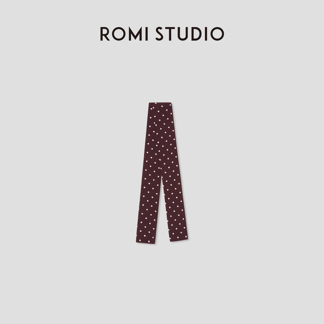 ROMI STUDIO“法式优雅”100%桑蚕丝红白波点系脖发带飘带 436D6105