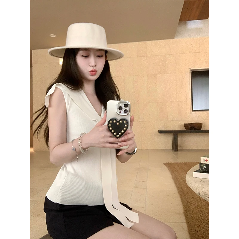 肉完「英区白茶」老钱感白色针织上衣