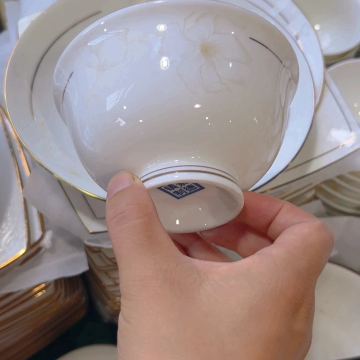 瓷片秒金高脚碗十个微瑕4.5寸