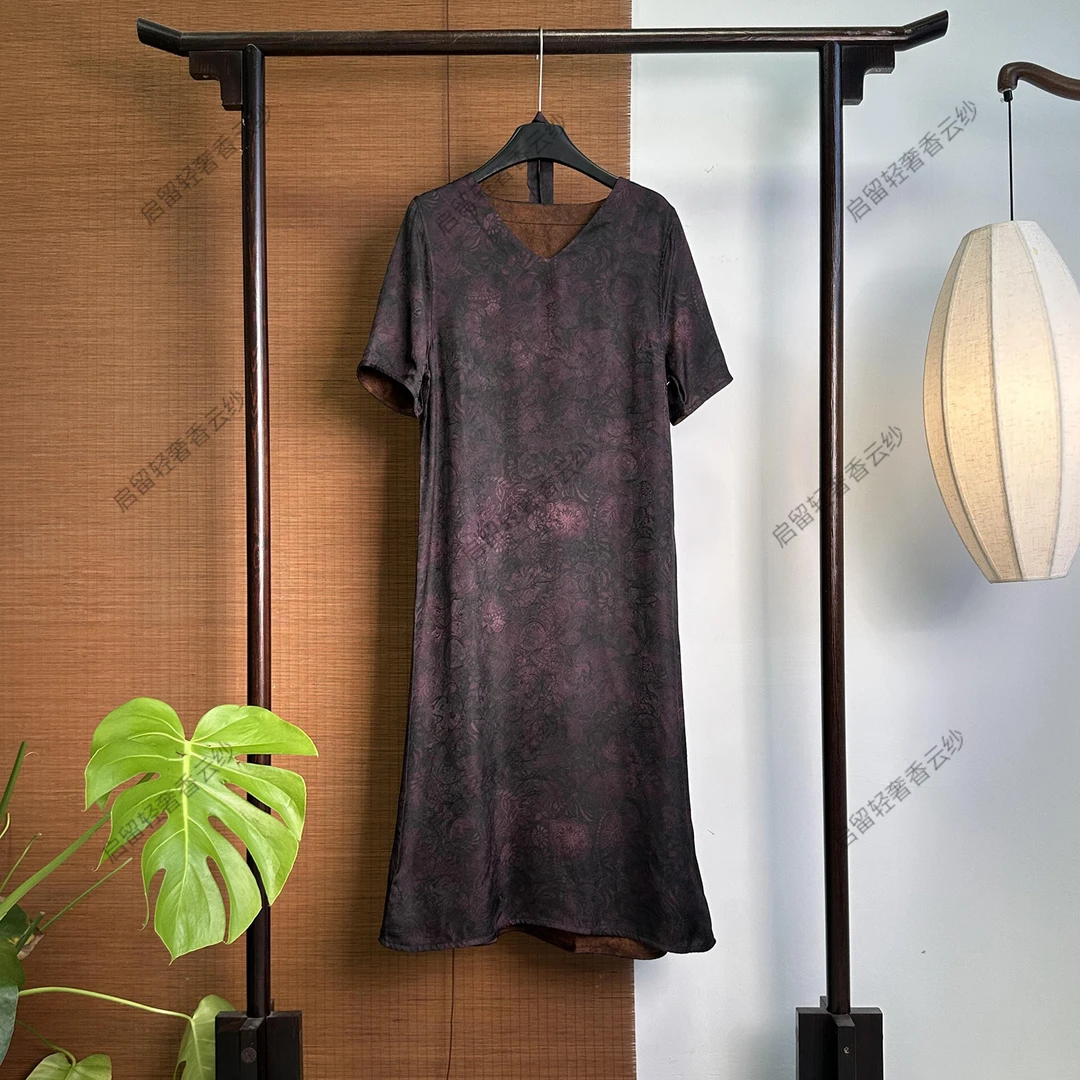 【251892】一帘幽梦八达图晕纹锦   新中式40姆米 刻花花萝连衣裙