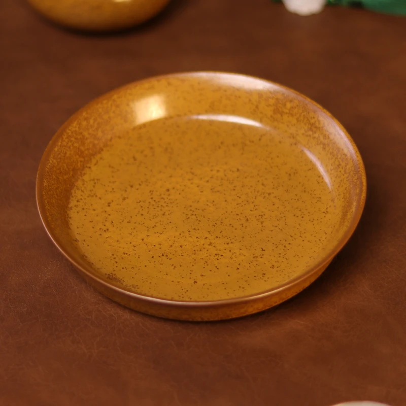 【境悟器】黄金瓷壶承.1446.中式禅意防溅水左釉壶承复古茶桌摆件