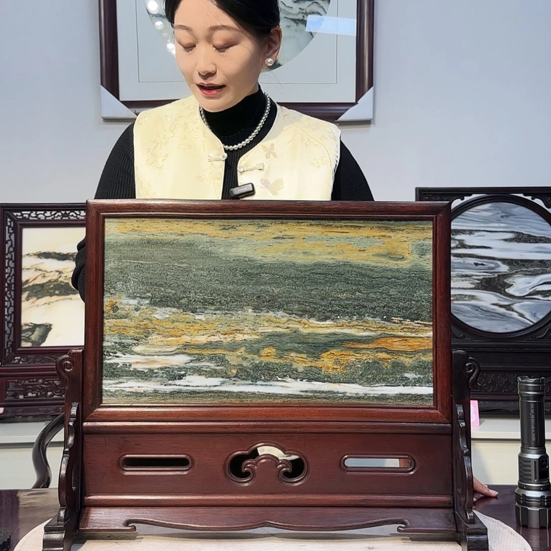 J***k石材天然大理石画屏风摆件50×40
