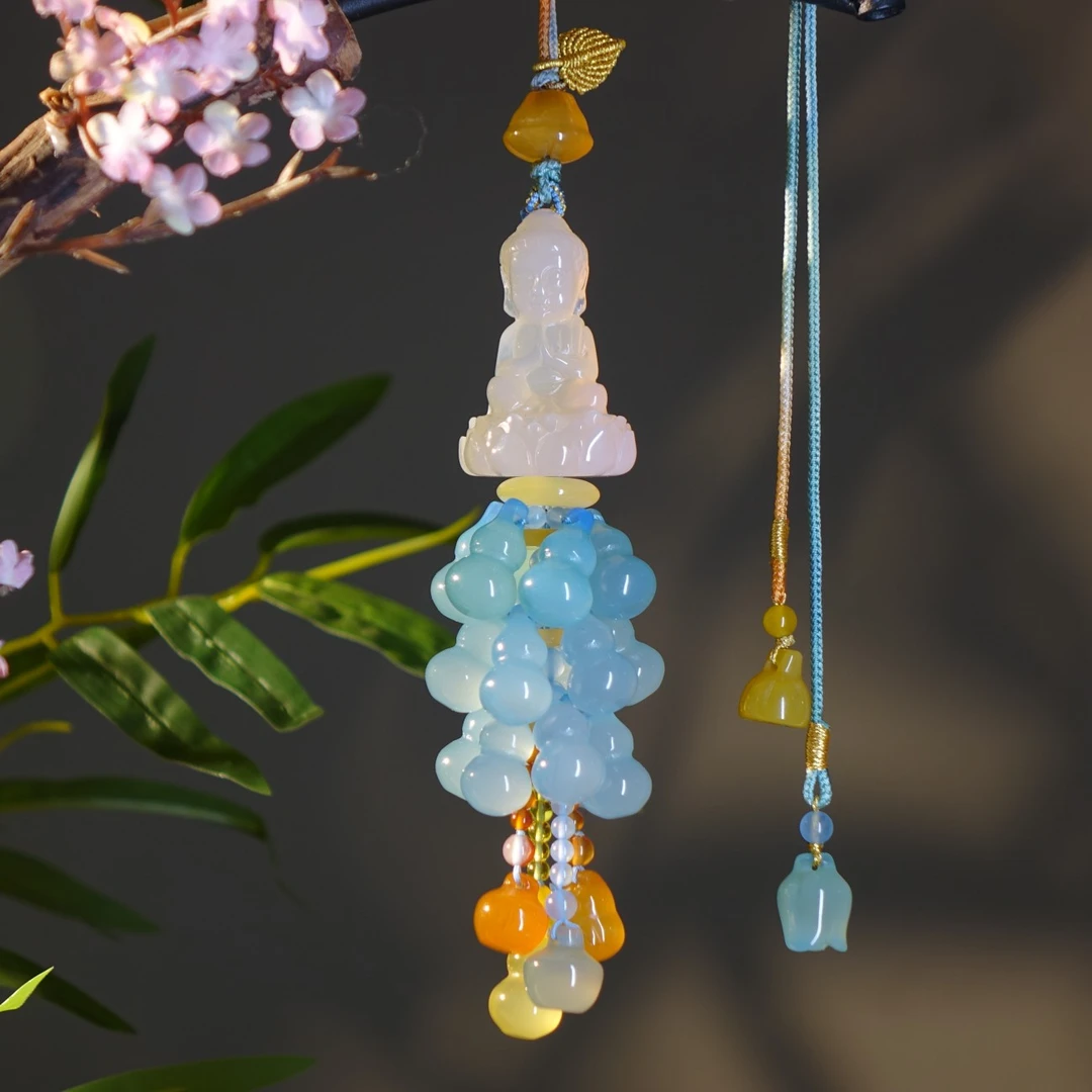 高冰透宝宝佛蓝葫芦-高级大气天然玉石车挂