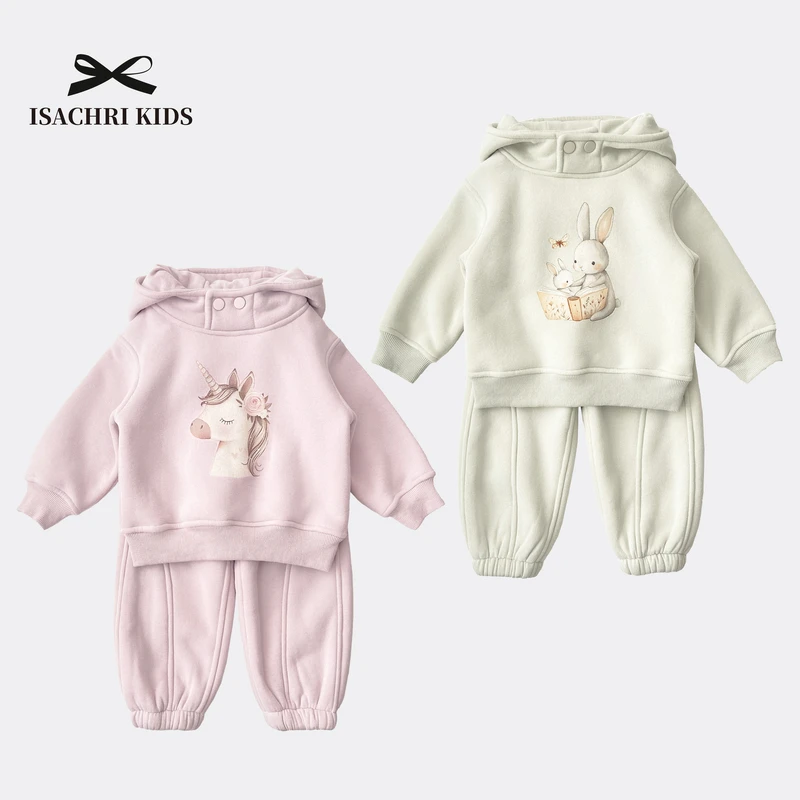 【6.18反季清】独角兽与小兔 运动休闲卫衣套装秋冬女童两件套IS337