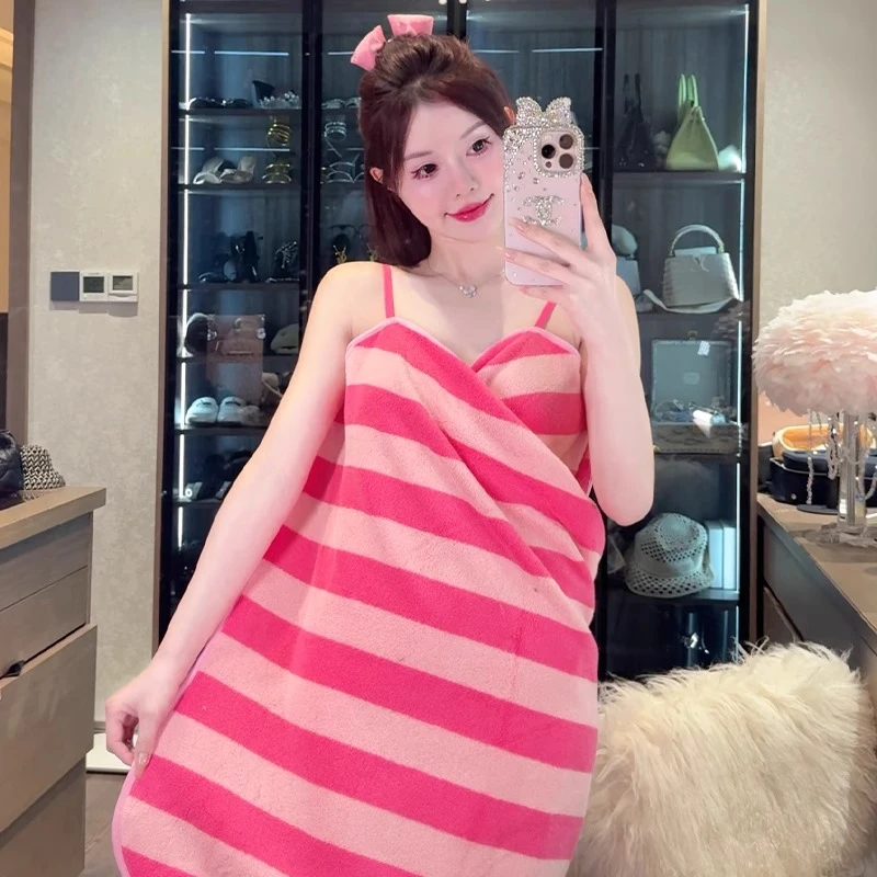 芭比可穿式浴巾可爱吊带浴巾ins风高颜值浴裙比棉吸水露背性感