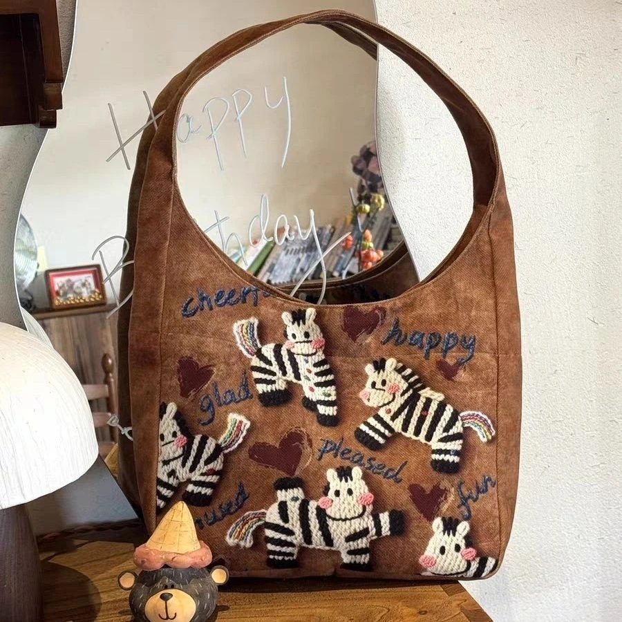 马年包包系帆布包女马上开心包大容量新款单肩通勤百搭款