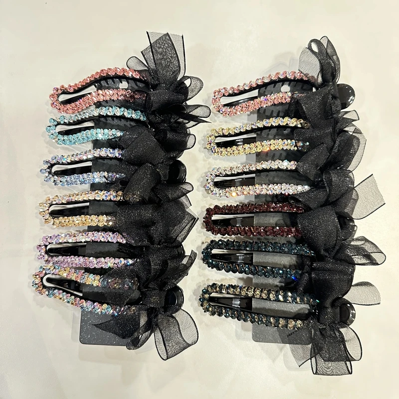 韩国s家水晶鸭嘴夹高端懒人夹轻奢蝴蝶结发卡横夹网红爆款盘发夹