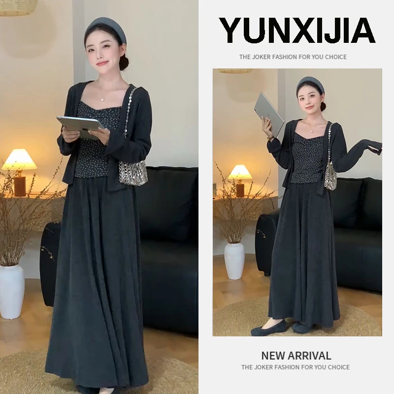 2025早秋时尚甜美减龄气质百搭宽松休闲吊带开衫半身裙三件套