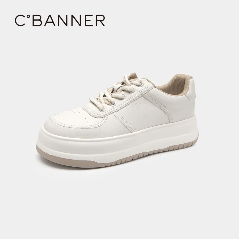 千百度女鞋春季休闲板鞋超轻厚底增高小白鞋透气面包鞋 A23120902