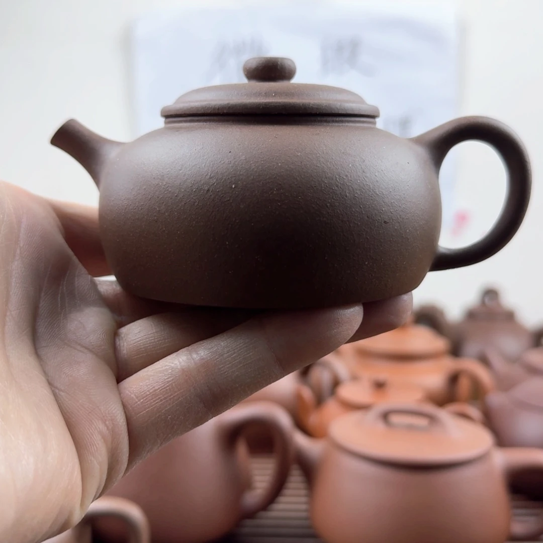 紫砂茶壶钮扣莲子160cc紫泥