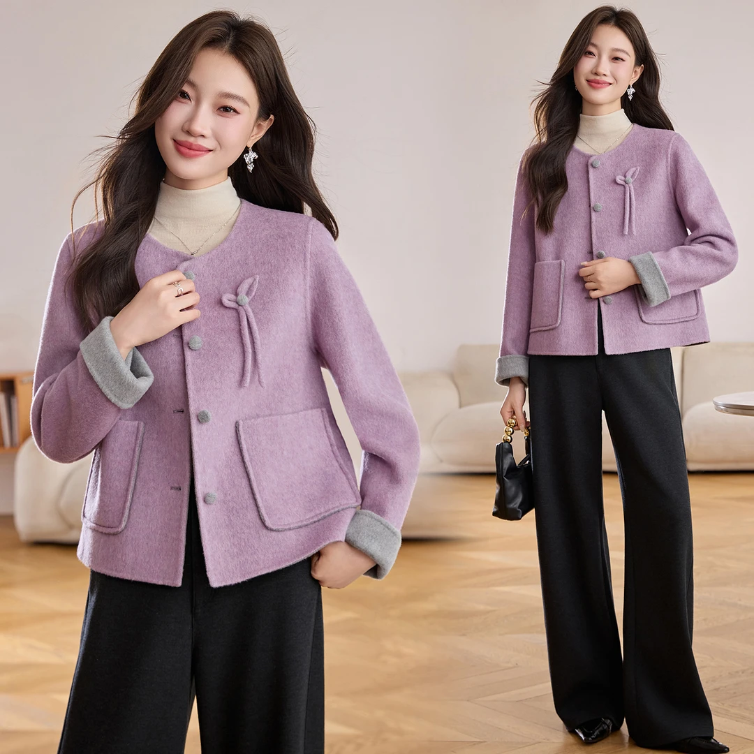 纯色双面毛呢外套小个子短款女2025秋冬季新款洋气百搭羊毛大衣