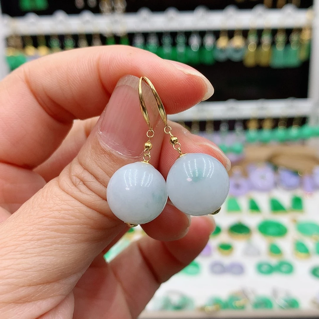 翡翠耳饰18K金镶嵌的