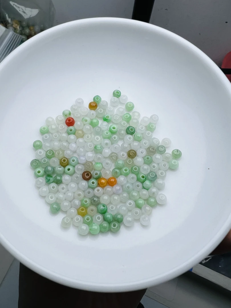 天然翡翠A货，小多宝，0350尺寸约3.5mm散珠60颗=30手工编织