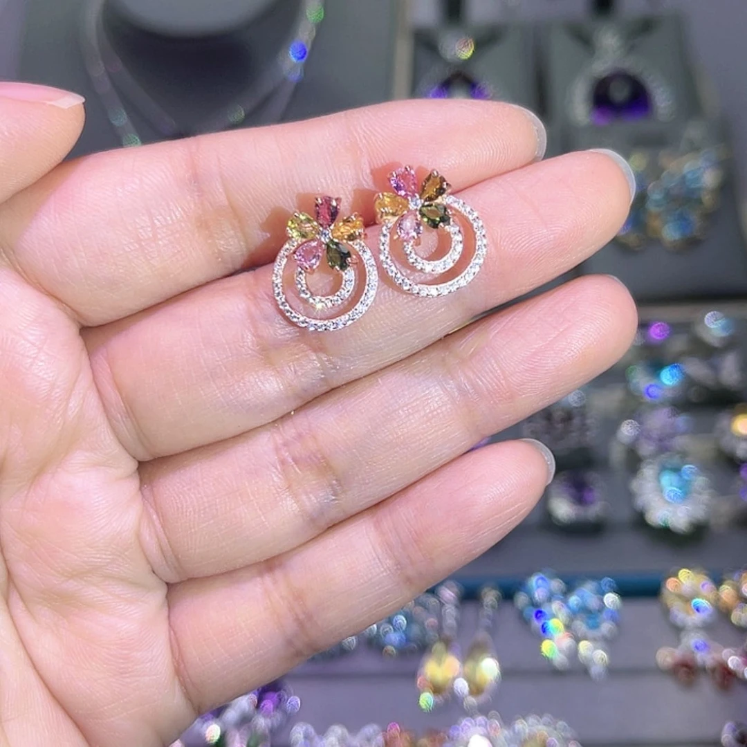 【闪购商品】碧玺耳饰银S925镶嵌耳饰