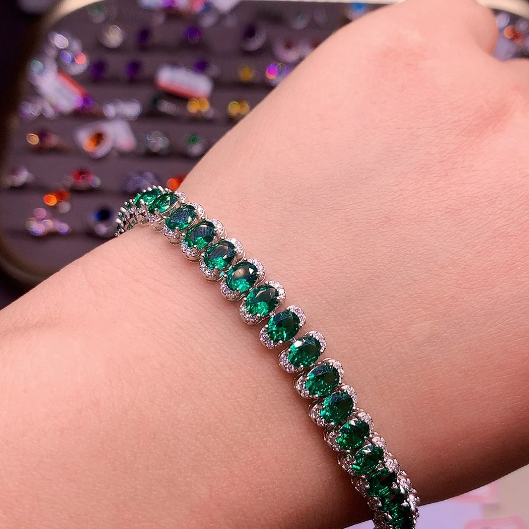 手链银S925镶嵌祖母绿