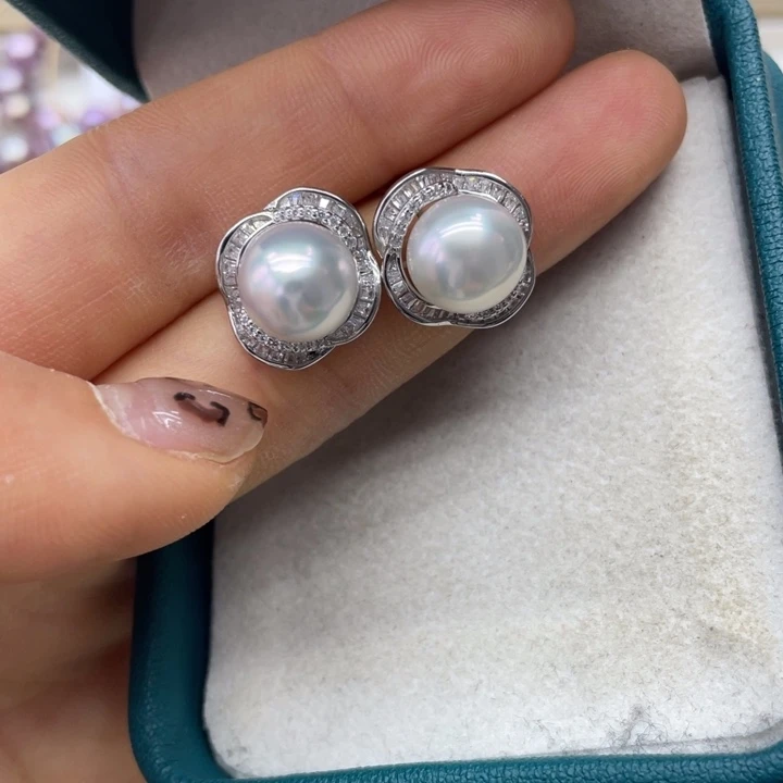 海水珍珠耳饰银S925镶嵌