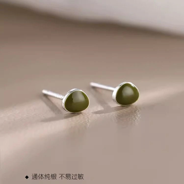 足银耳饰 S999足银甜美牛油果耳钉女小众设计感高级感养耳洞耳饰