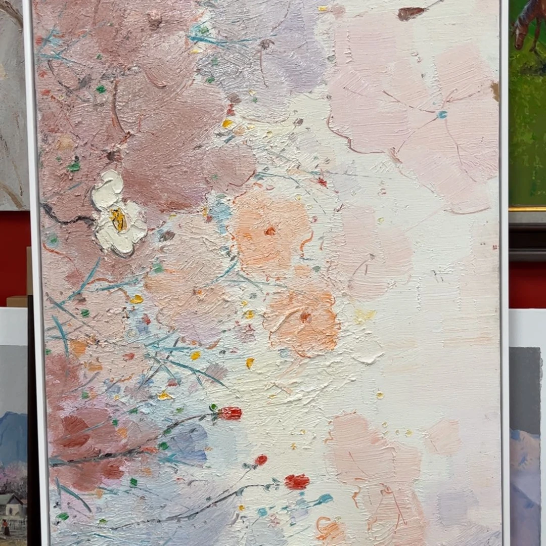宝****油画荷花纯手绘油画带框60×120