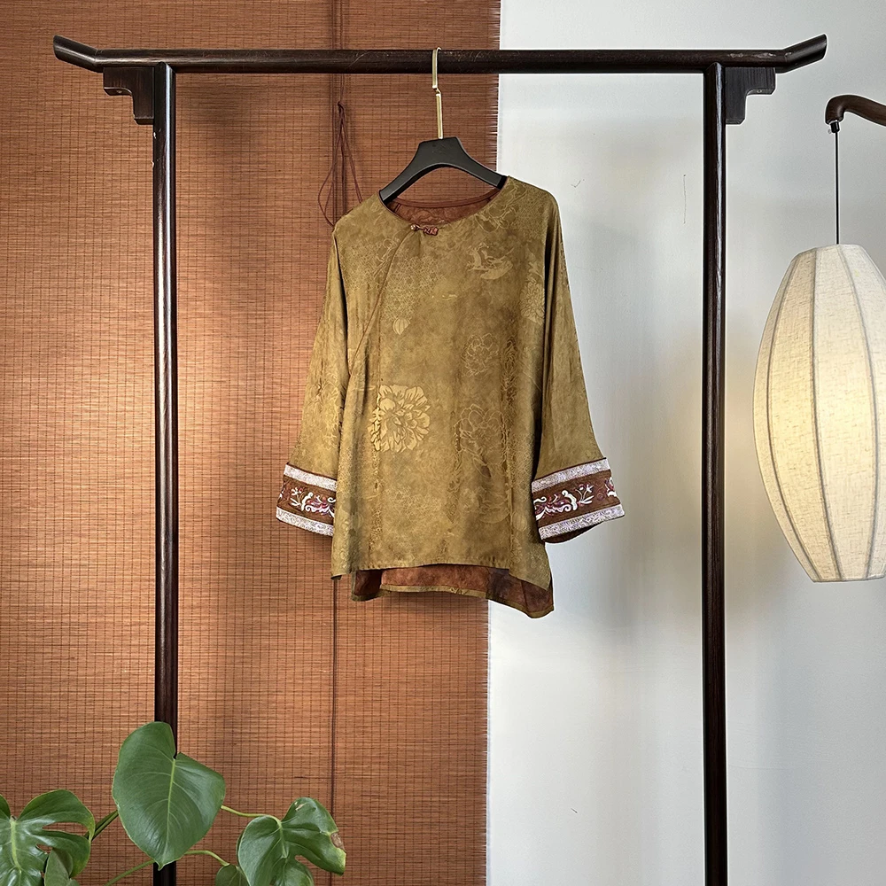 【7630】暗纹牡丹 新中式40姆米 提花萝刺绣上衣