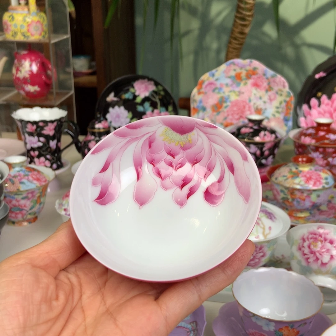 胭脂红普洱杯手工手绘