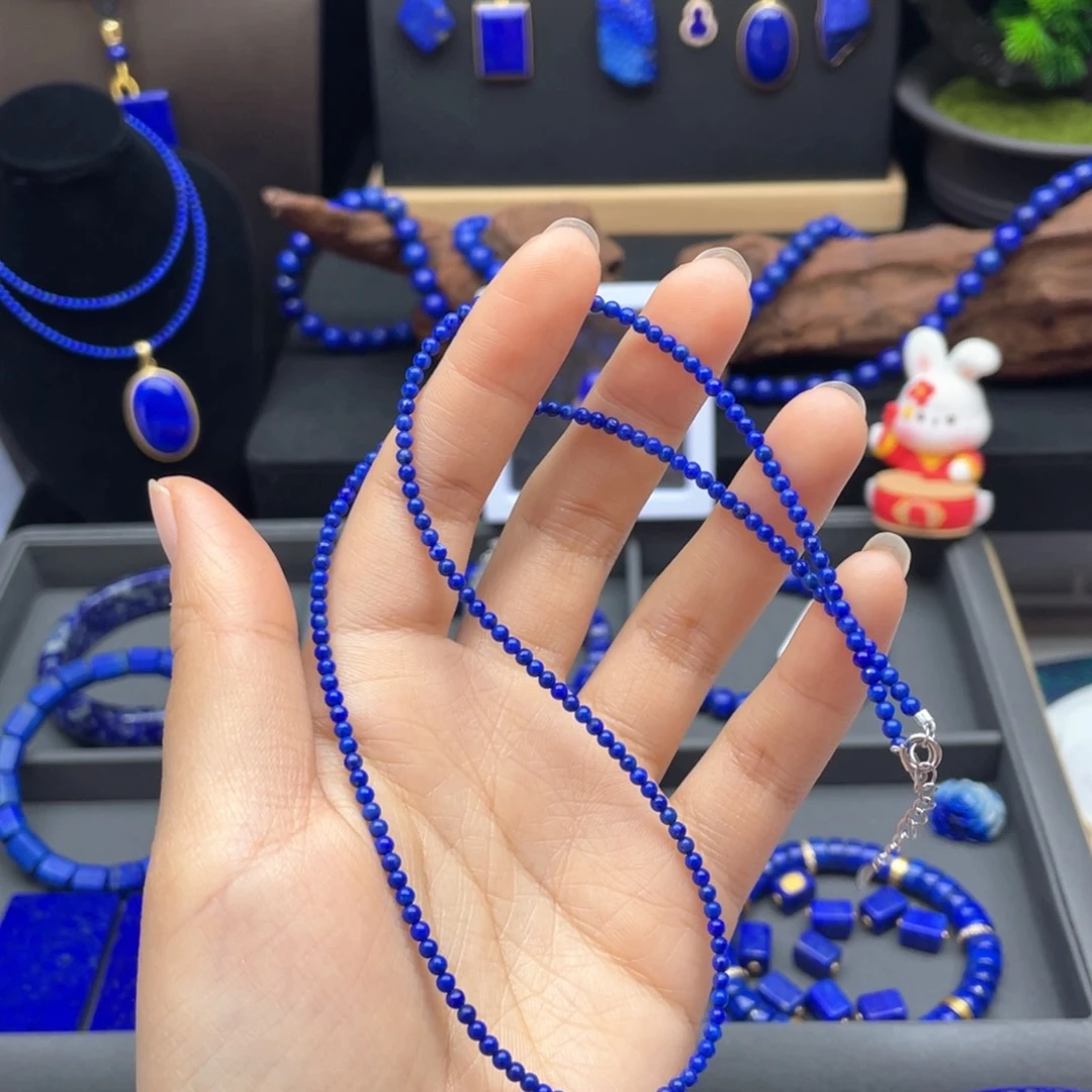 银S925镶嵌青金石项链2+圆珠