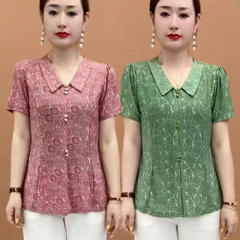 中老年女夏季时尚洋气短袖T恤妈妈装气质宽松显瘦百搭小衫上衣