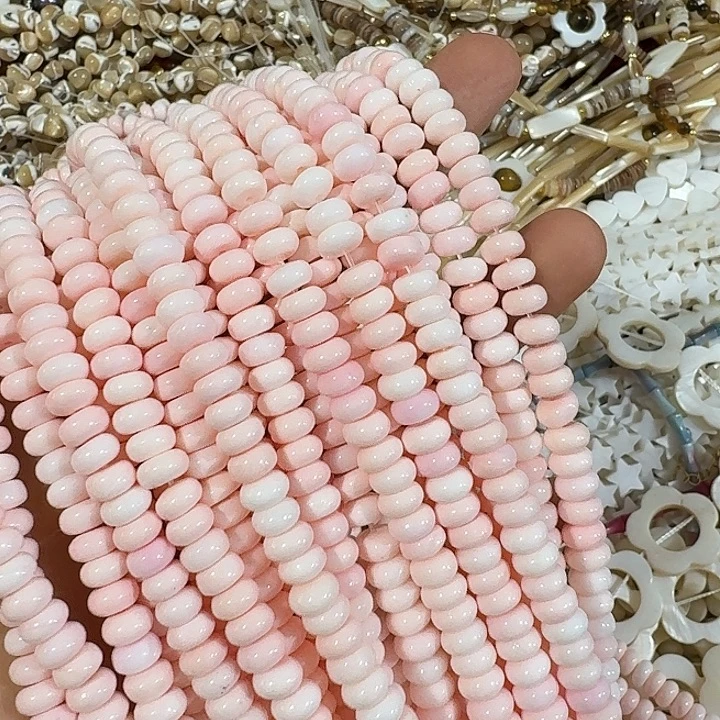玛瑙/玉髓合金珠宝半成品一条7mm粉贝算盘珠