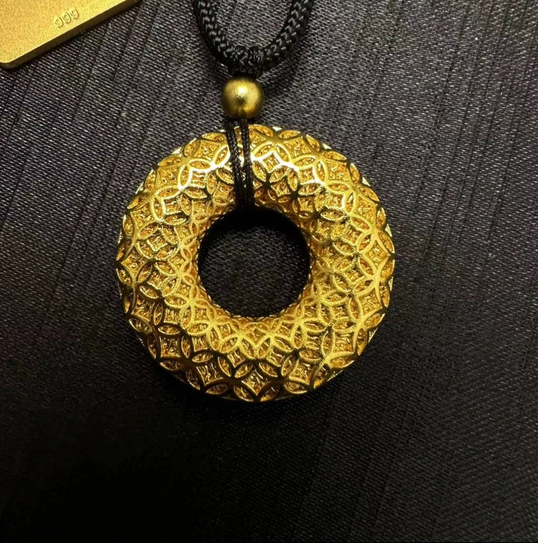 合金吊坠 古法镂空钱币花丝平安扣项链时尚百搭轻奢项链