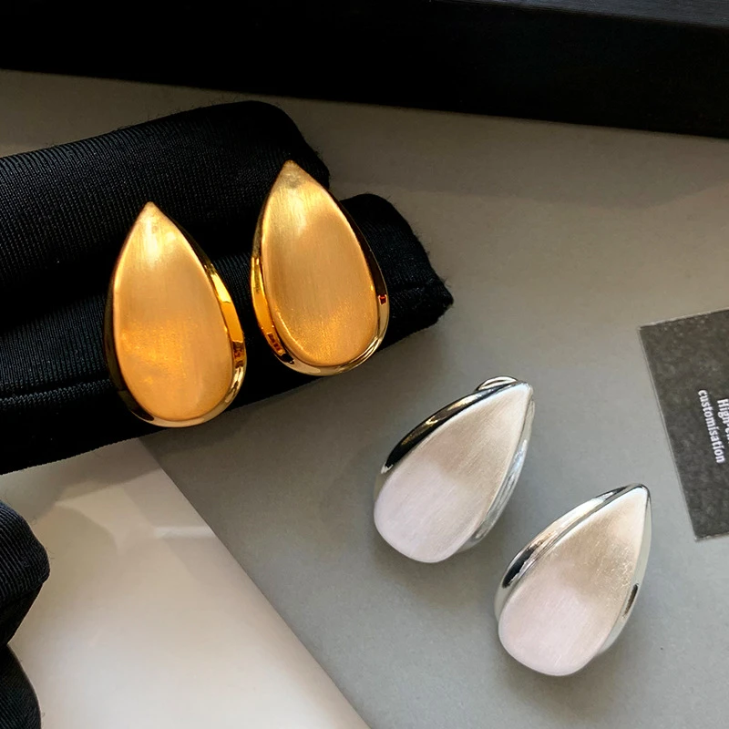 足银耳饰 足银银耳饰925纯银欧美复古拉丝金色银色水滴金属耳钉