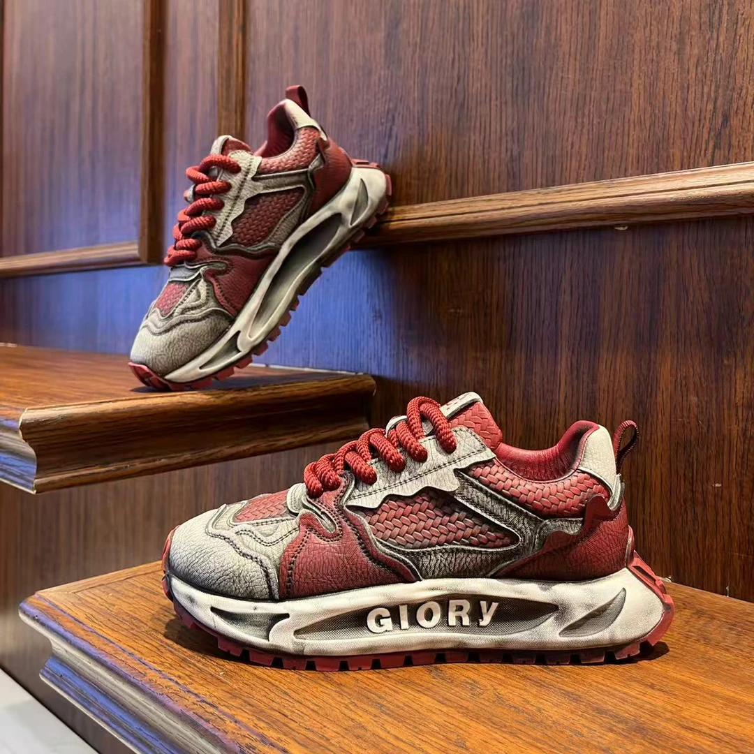 男鞋2025复古厚底秋季时尚做旧百搭休闲阿甘鞋低帮系带男生潮鞋子