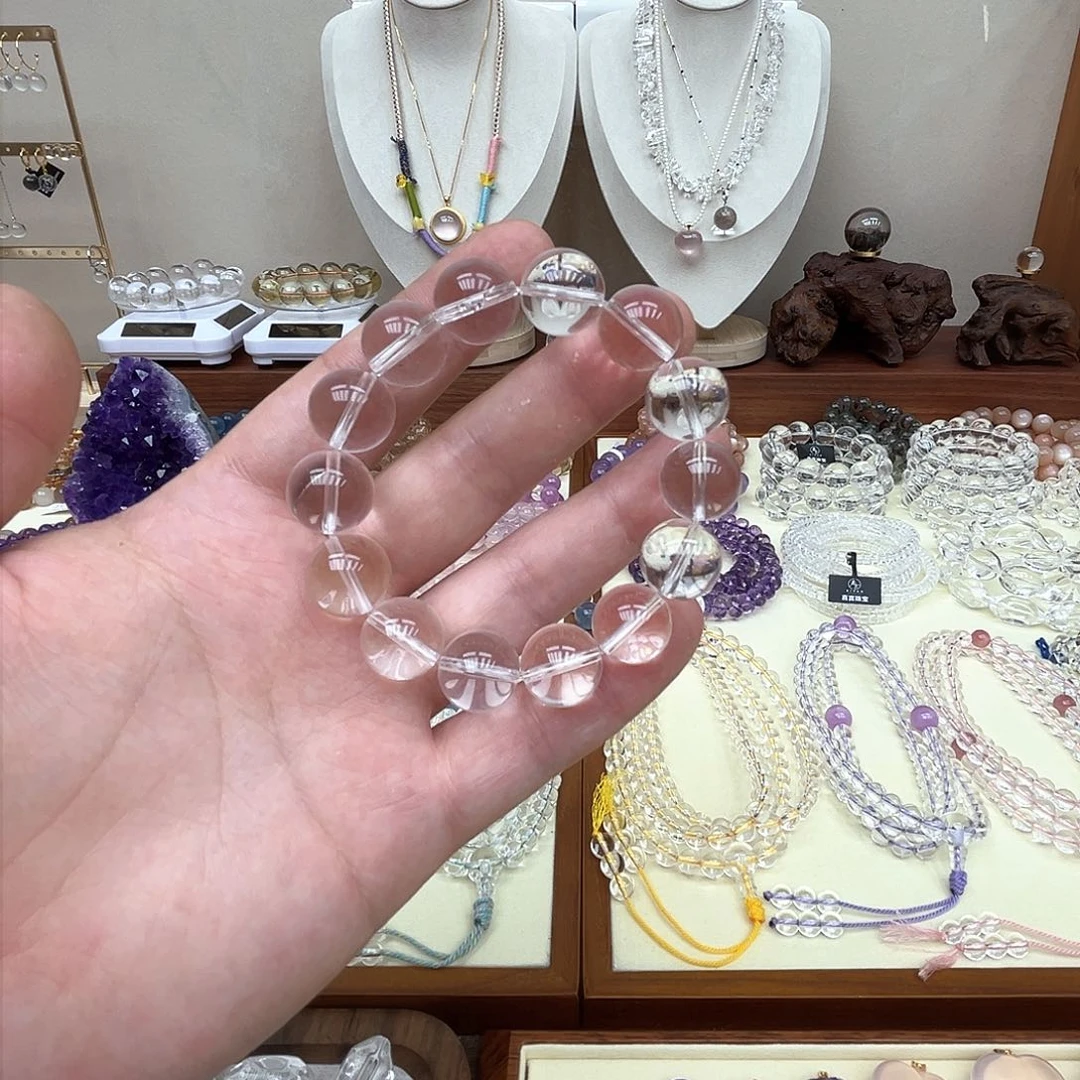 水晶手链未镶嵌纯天然精白水晶卡14m圆珠手链