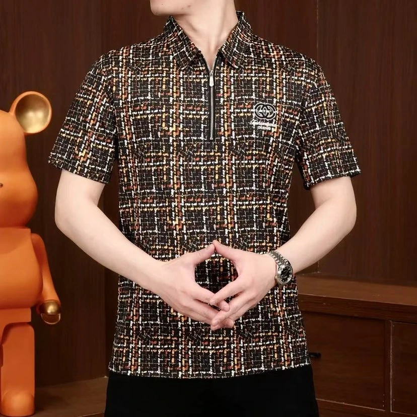 高档男士短袖2025新款潮流高品质大气帅气百搭轻奢半拉链T恤上衣