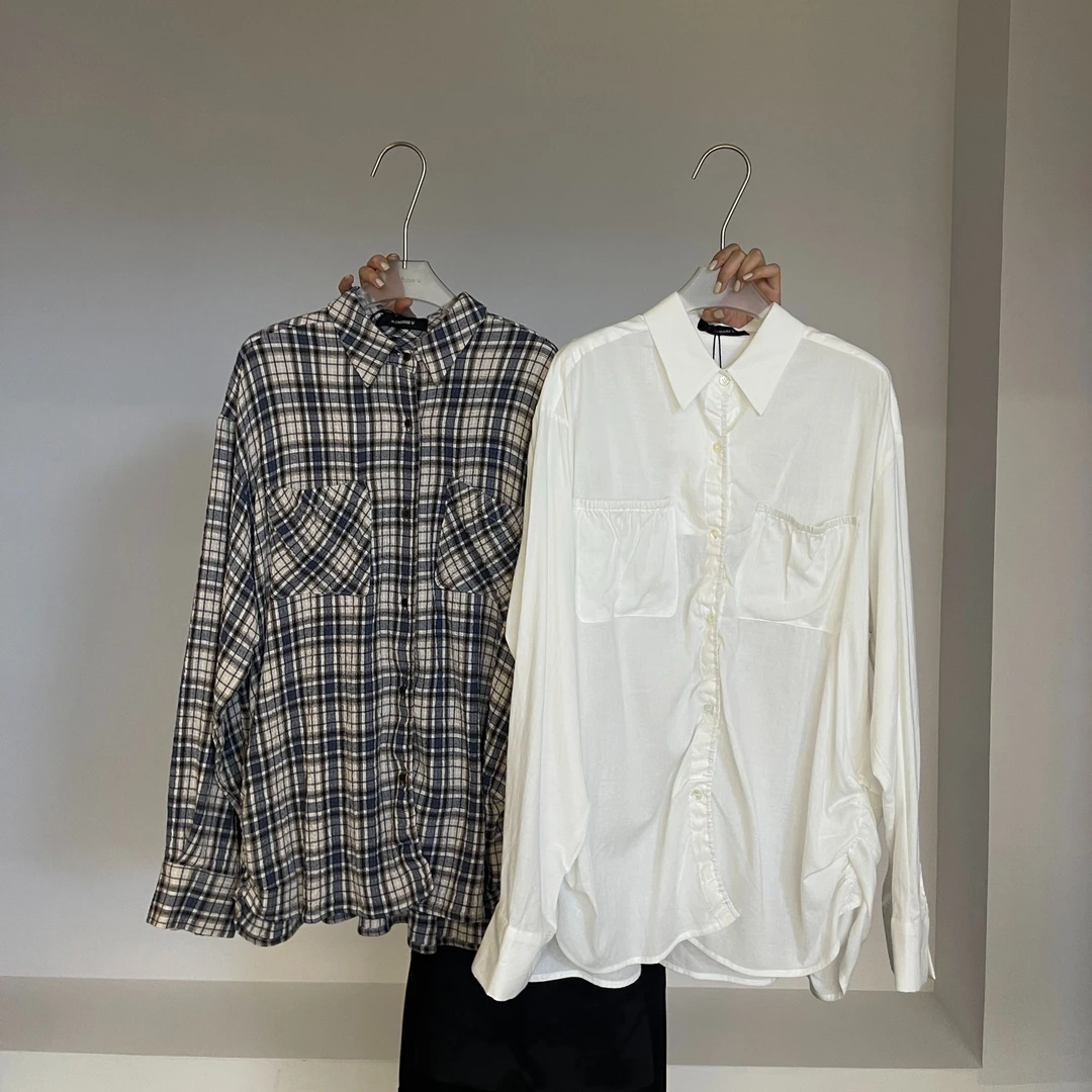 【清】逸语IN choose u笑笑家2025秋季韩版宽松格纹衬衫衬衣女82038