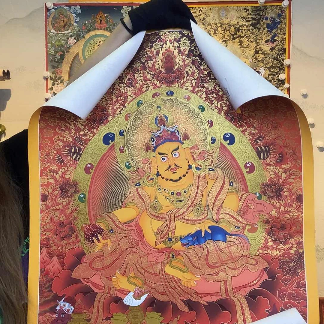 乡***途卷轴画纯手绘唐卡黄财神75✖️50厘米左右