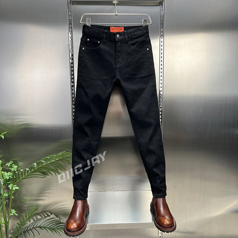 【高端】轻奢男士黑色牛仔裤秋季修身显瘦潮流欧版小直筒百搭休闲裤