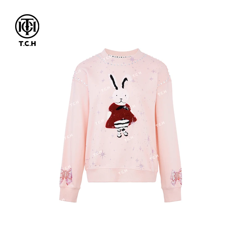 私服-TCH潮牌25春夏新款小兔粉色圆领衫T75A11E5003