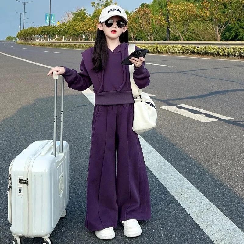 女童加绒卫衣套装2025新款儿童洋气时髦休闲运动服女孩春秋季冬装