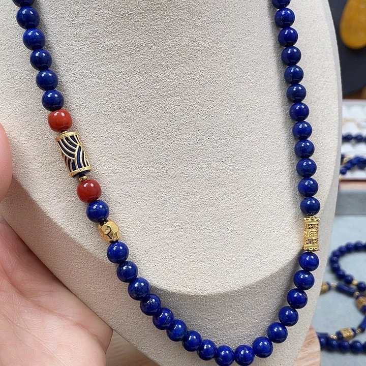 青金石项链银S925镶嵌6.7