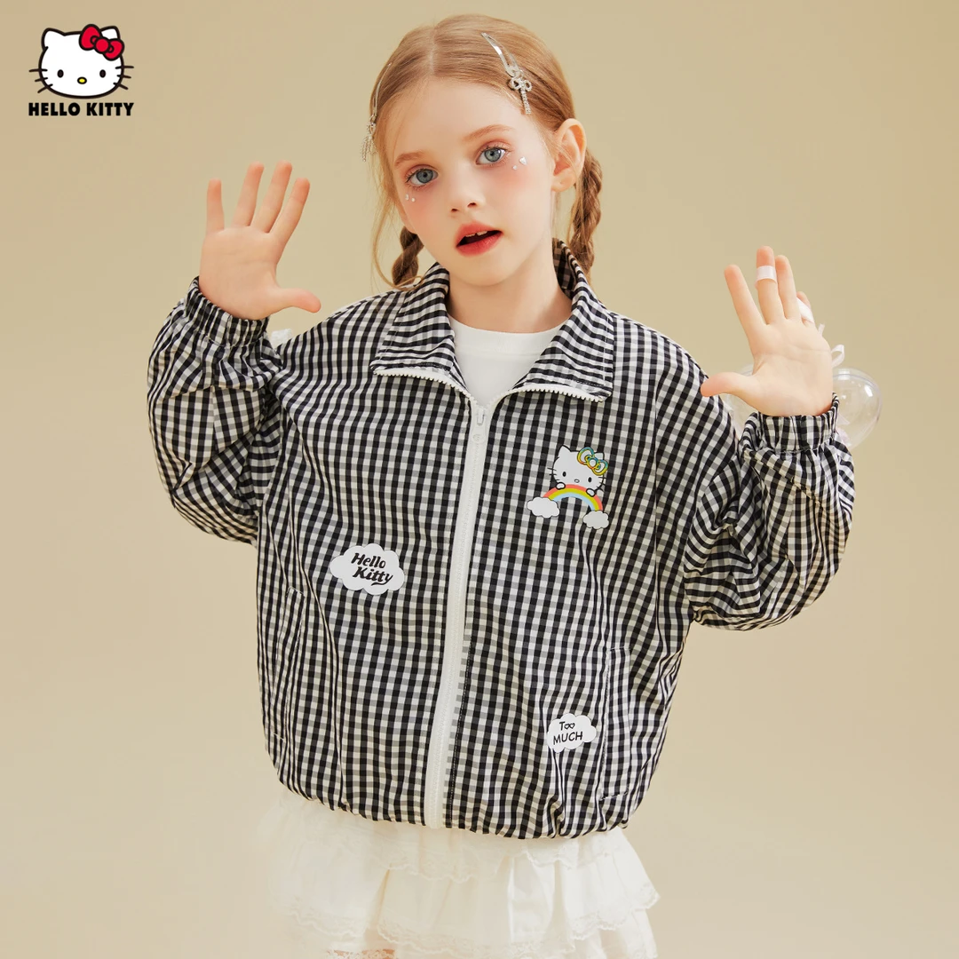 女童春秋季黑白格外套2025新款焊锡潮酷百搭款中大童装外套