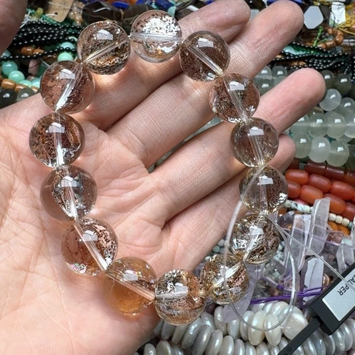 合金玛瑙/玉髓珠宝半成品一颗16mm金珀胶花