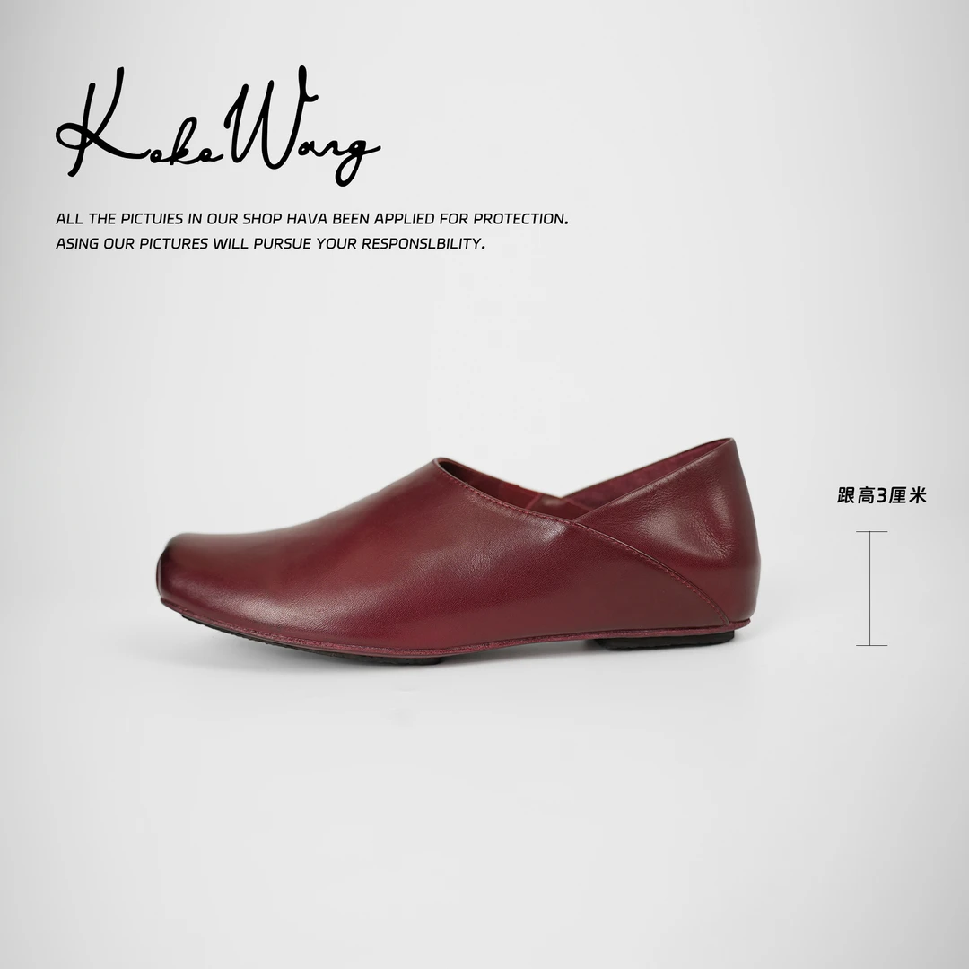 KOKO WANG植鞣牛皮方头一脚蹬简约通勤百搭小皮鞋542354L10X30